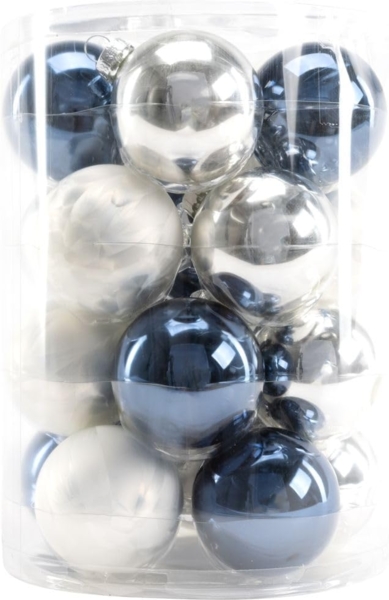 TrendLine Glaskugelmix Twist Ø 6 cm Weiß Silber Nachtblau 20 Stk Weihnachtskugel