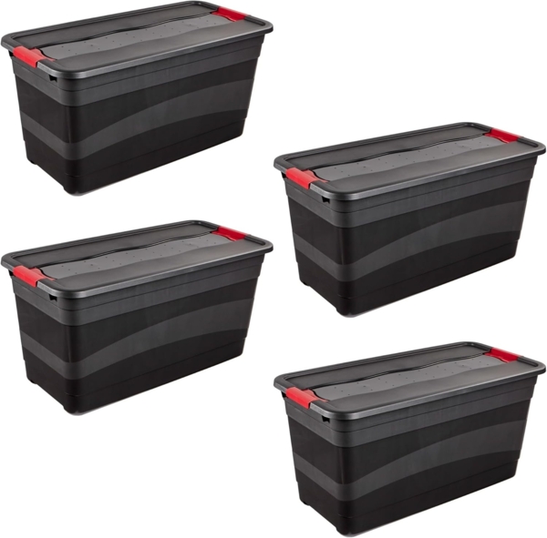 keeeper Transportbehälter eckhart, 4er Set Transporbox, 83 L, 79,5 x 39,5 x 40 cm, (Set, 4-St), seitl. Clips, Griffe am Boden, stoßfeste Seitenwände, robuster Deckel