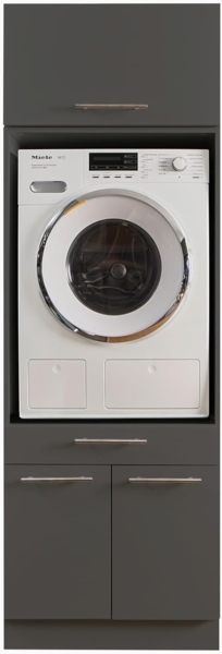 LAUNDREEZY Waschmaschinenschrank mit Schrankaufsatz, Anthrazit - Waschmaschinen-Überbauschrank TÜV-zertifiziert mit viel Stauraum - 67,5 x 200 x 67,5 cm (B/H/T)
