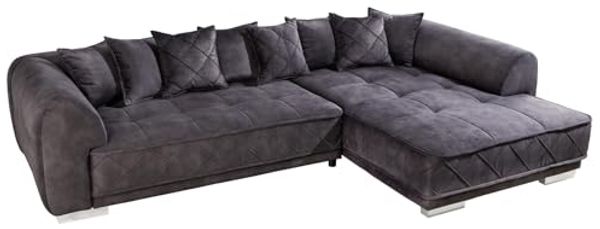 riess-ambiente Ecksofa DECADENCIA 320cm dunkelgrau · XXL Couch aus Samt inkl. 8 Kissen, Einzelartikel 1 Teile, Big-Sofa in L-Form · Ottomane beidseitig montierbar · Modern Design