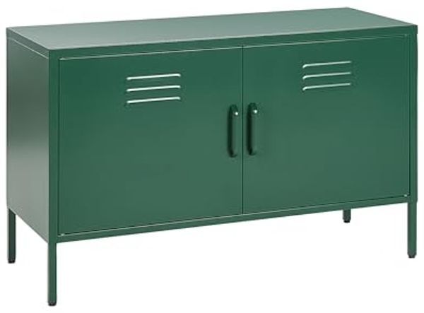 Metallschrank mit hohen Füßen, Türen, Griffen & Regalboden, Stahl, 100 x 40 x 65 cm, Grün