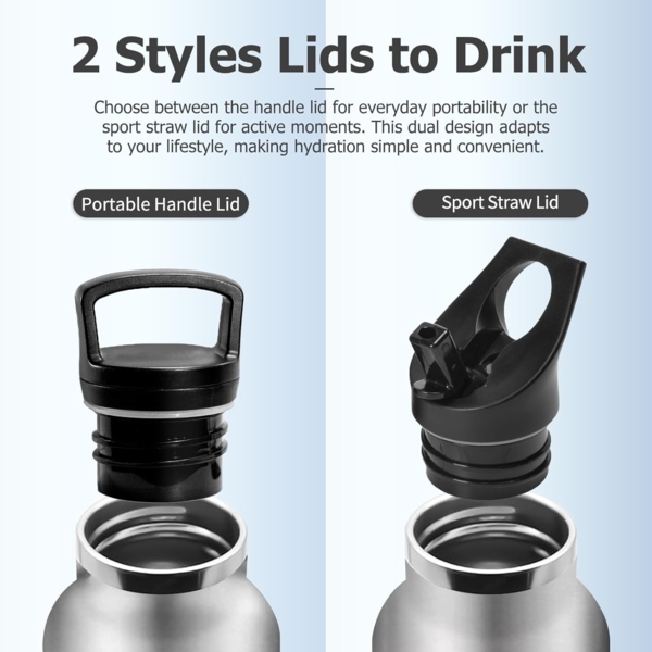 Trinkflasche Edelstahl 1L, Wasserflasche Sport mit Strohhalm, BPA-Frei, Auslaufsicher Trinkflasche Kohlensäure Geeignet, Doppelwandige Vakuumisolierte, Isolierflasche für Yoga, Schule, Camping Bild 3