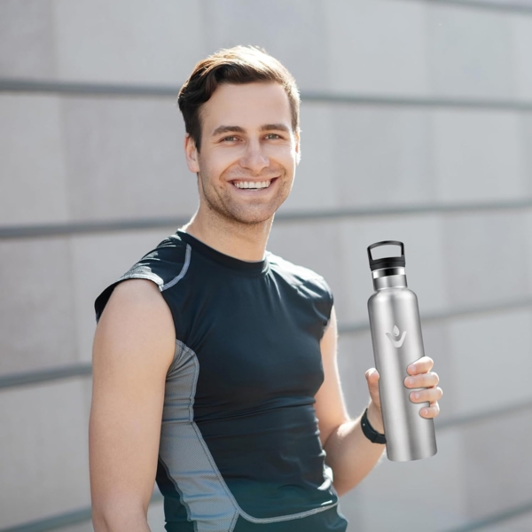 Trinkflasche Edelstahl 1L, Wasserflasche Sport mit Strohhalm, BPA-Frei, Auslaufsicher Trinkflasche Kohlensäure Geeignet, Doppelwandige Vakuumisolierte, Isolierflasche für Yoga, Schule, Camping Bild 6