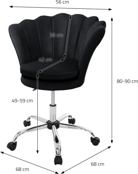 ML-DESIGN Bürostuhl 360° Drehstuhl aus Samt, Polsterstuhl mit Rückenlehne höhenverstellbar (1 St), Büro-Schreibtischstuhl Schwarz Muschel-Sessel gepolstert Metallgestell Bild 3