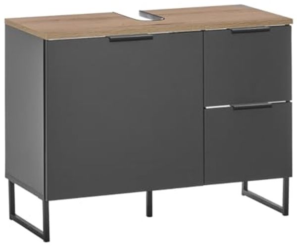 moebel-dich-auf Waschbeckenunterschrank Aspen 80 80 x 60 x 35 cm, Schwarz matt, Oberboden: Evoke Eiche