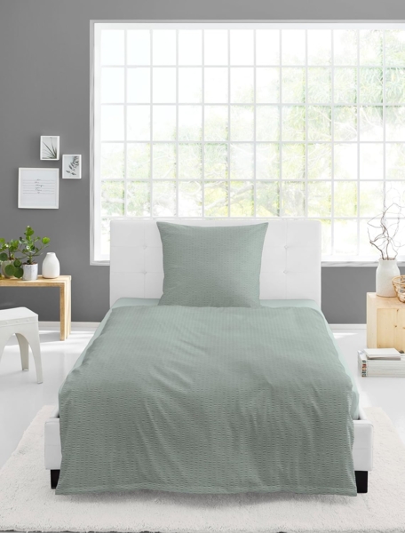 BIERBAUM Bettwäsche Chic Uni, Seersucker, 2 teilig, Schickes Unidesign: Modern und elegant für jedes Schlafzimmer