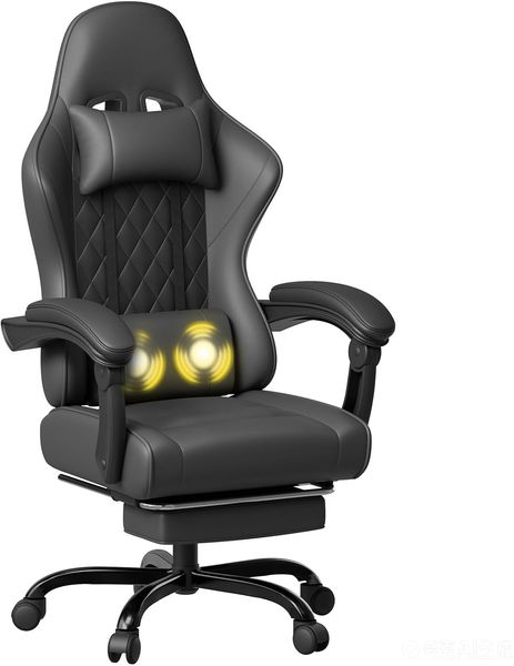 JUMMICO Gaming Stuhl mit massagefunktion, ergonomischer Gaming Stuhl,EIN Gamingstuhl mit Lendenkissen, Fußstütze und Kopfstütze,PC - Stuhl, Tragfähigkeit 150 kg - Schwarz