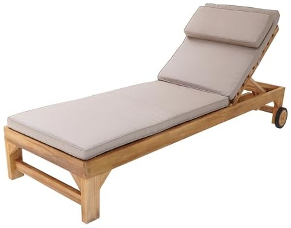 AXI Rama Gartenliege aus Teak Holz mit Kissen Sonnenliege aus Teakholz mit verstellbarer Rücklehne - 4 Positionen | beige | Holz | 200 cm