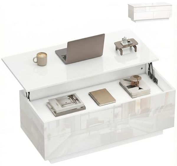 HOMCOM Couchtisch mit Hebeplatte und Schublade (Packung, 1-St, 1 Tisch), Tischplatte höhenverstellbar, Stauraum