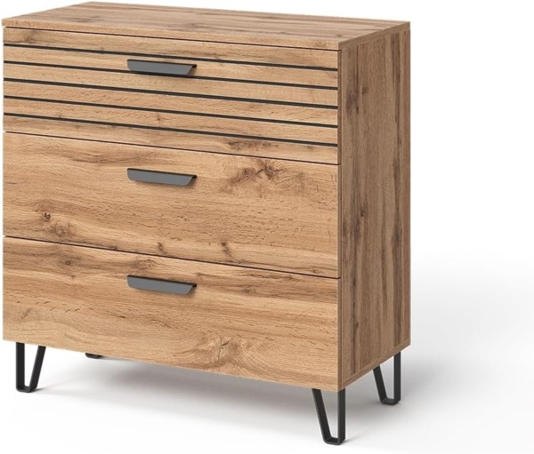 Kommode Amber Eiche Wotan 80 x 82 cm mit 3 Schubladen Vicco