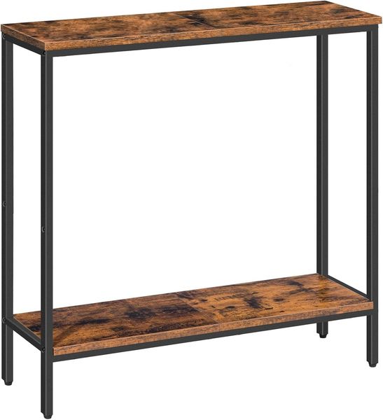 HOOBRO Schmal Konsolentisch mit Ablage, 75 x 22 x 75 cm Beistelltisch, Flurtisch, Kleiner Ausstellungstisch, Sofatisch für kleinen Raum, für Eingang, Flur, Dunkelbraun-Schwarz EBF22XG01