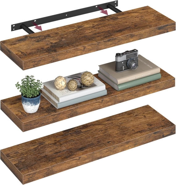 VASAGLE Wandregal, 3 Stück, MDF vintagebraun, 80 x 20 x 3,8 cm