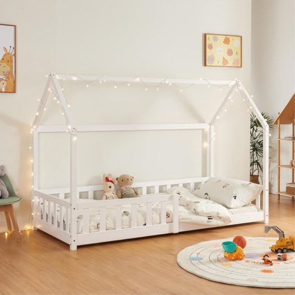 Hausbett Hesel, Kinderbett und Lattenrost, Weiß, 90x200 cm