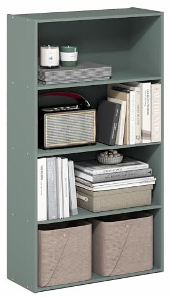 Furinno PASIR Bücherregal, 4-stufiges Bücherregal, Bookcase, 9.4" x 23.6" x 41.7", für Wohnzimmer, Schlafzimmer, Homeoffice, Salbeigrün