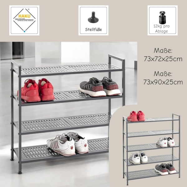 HAKU Möbel Schuhregal, anthrazit, Metall - Maße: B 73 x H 72 x T 25 cm, Style: Modern Bild 7