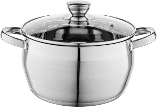 FLORINA Topf aus Edelstahl (4,8 l) 22 cm I Kochtopf OLIVER mit Glasdeckel I Mit Messbecher I Spülmaschinengeeignet I Nudeltopf, Suppentopf, Pastatopf I Ideal für alle Herdarten und Induktion