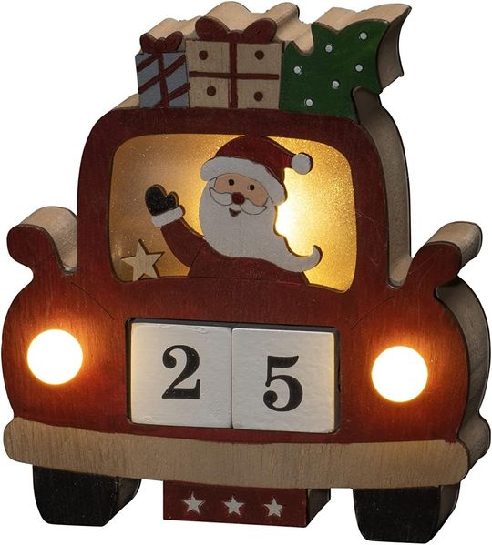 Konstsmide LED Holzsilhouette Santa im Auto Datumswürfeln rot 6H Timer