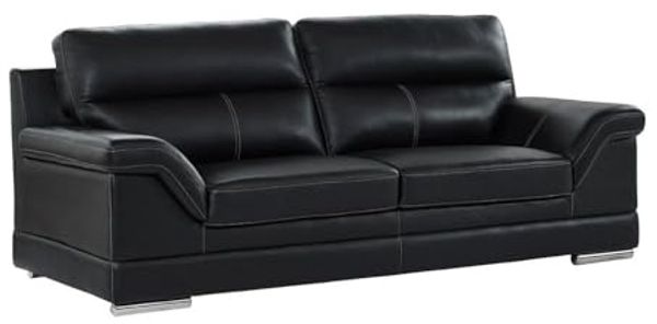 Vente-unique - Ledersofa 3-Sitzer - Büffelleder - Schwarz - MONIKA