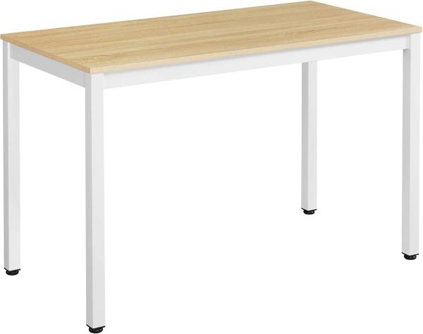 Vasagle Schreibtisch, großer Computertisch, stabiles Metallgestell, multifunktional, fürs Home Office, Wohnzimmer, Arbeitszimmer, robust, modern, Holzfarben + Weiß LWD64N