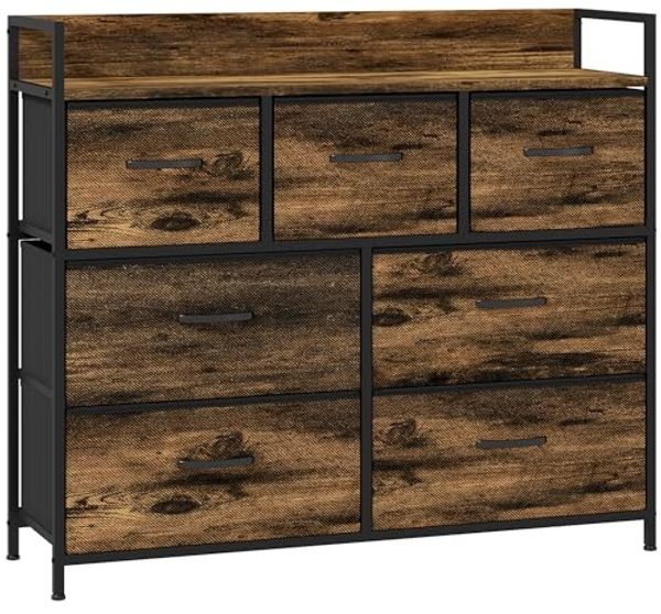 HOMCOM Kommode mit 7 Faltbaren Schubladen aus Stoff, Griff und Regal (Aufbewahrungsschrank, 1 St, Sideboard), für Schlafzimmer, Wohnzimmer, Rustikal-Braun