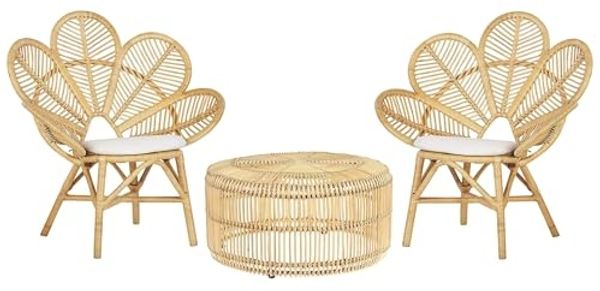 'FLORENTINE LIMNI' Bistro Set, mit Kissen, Rattan Beige, 84 x 84 x 40 cm