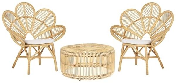 'FLORENTINE LIMNI' Bistro Set, mit Kissen, Rattan Beige, 84 x 84 x 40 cm
