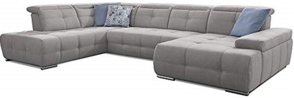 Cavadore Wohnlandschaft Mistrel mit Bettfunktion / Schlafsofa mit leichter Fleckentfernung dank Soft Clean / Geeignet für Haushalte mit Kindern, Haustieren /343 x 77 x 228 / hellgrau