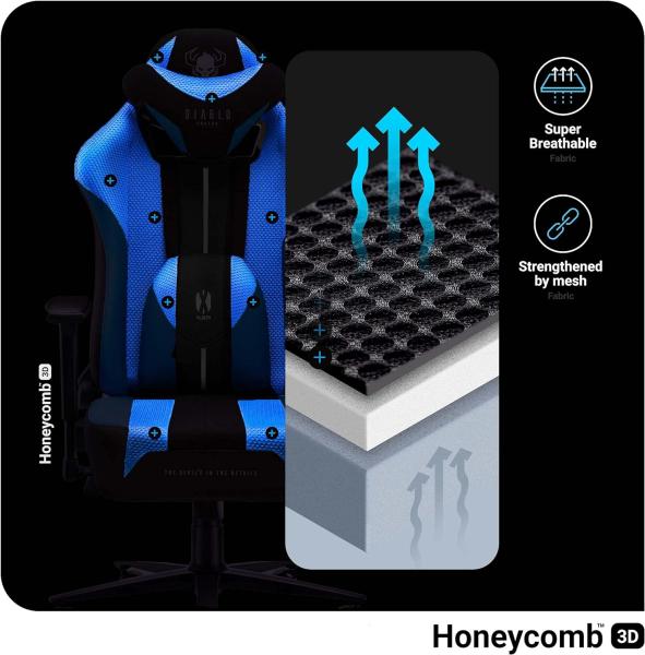 Diablo X-Player Gaming Stuhl Bürostuhl Schreibtischstuhl Stoff 3D Armlehnen Ergonomisches Design Nacken/- Lendenkissen Frost White Normal (L) Bild 10