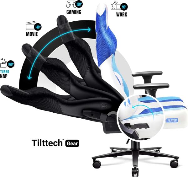 Diablo X-Player Gaming Stuhl Bürostuhl Schreibtischstuhl Stoff 3D Armlehnen Ergonomisches Design Nacken/- Lendenkissen Frost White Normal (L) Bild 5