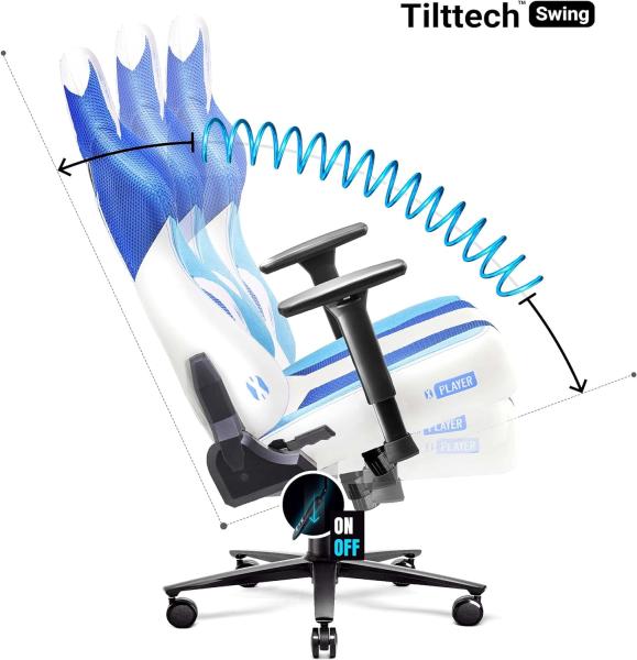 Diablo X-Player Gaming Stuhl Bürostuhl Schreibtischstuhl Stoff 3D Armlehnen Ergonomisches Design Nacken/- Lendenkissen Frost White Normal (L) Bild 6