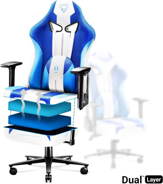 Diablo X-Player Gaming Stuhl Bürostuhl Schreibtischstuhl Stoff 3D Armlehnen Ergonomisches Design Nacken/- Lendenkissen Frost White Normal (L) Bild 9