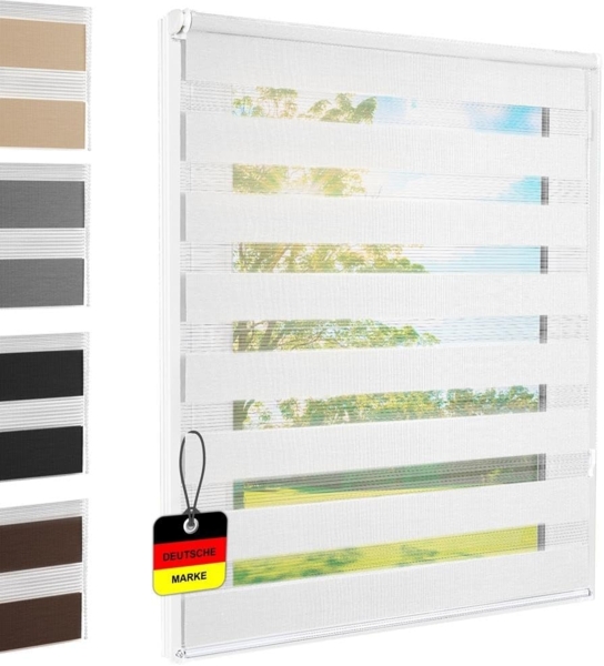 Doppelrollo Klemmfix ohne Bohren weiß 90x220 cm [Stoffbreite 86cm] Duo Rollo für Fenster/Türen Gardine Zebrarollo - Breite (cm): 90, Farbe: Weiss , Höhe (cm): 220