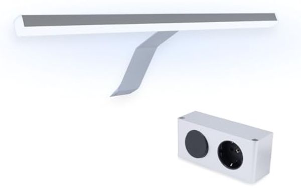 kalb Aufbauleuchte LED Aufbau Spiegelleuchte Lancea 34cm Steckdose & Schalter silbergrau, Mechanischer Schalter, LED, kaltweiß