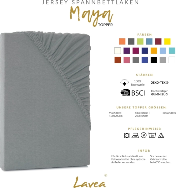 Lavea Spannbettlaken Maya, in Gr. 60x140, 90x200, 120x200, 140x200, 180x200 oder 200x220 cm, Baumwolle, Gummizug: rundum, (2 Stück), Jersey Spannbetttuch für Topper, Boxspring- und Wasserbetten Bild 3