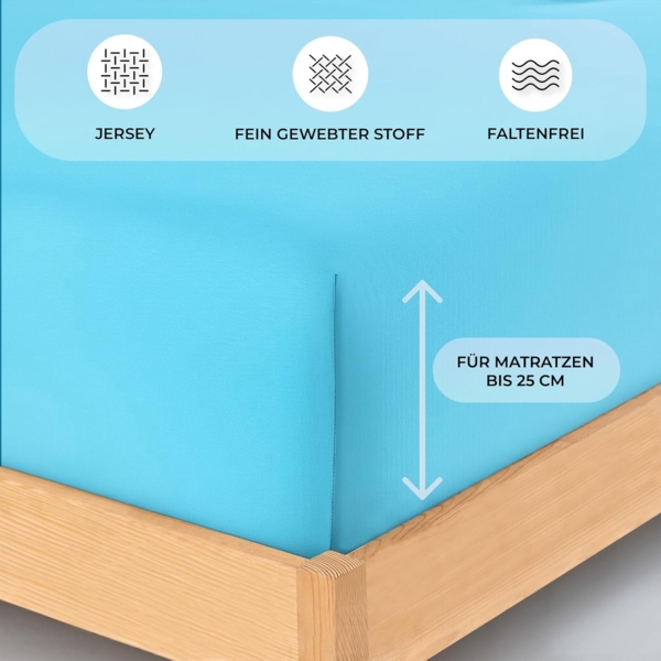 Buymax® Spannbettlaken 180x200 cm Baumwolle 100% Spannbetttuch Bettlaken Jersey, Matratzenhöhe bis 25 cm, Farbe Türkis Bild 3