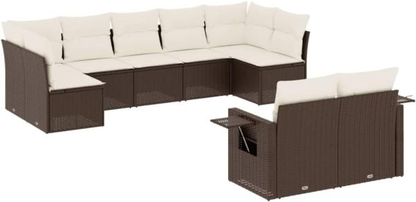 vidaXL 9-tlg. Garten-Sofagarnitur mit Kissen Braun Poly Rattan 3252960