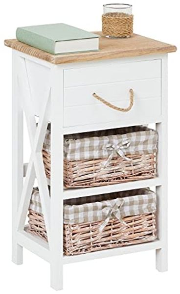 CARO-Möbel Nachttisch Nachtschrank Nachtkommode Perugia in weiß, Shabby Chic Vintage Look, mit Schublade und 2 Körben