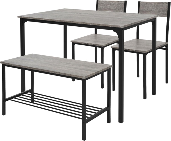 ML-DESIGN Essgruppe Tischgruppe für Küche & Esszimmer moderne Esstischgruppe Esszimmerset, Esszimmertisch mit 2 Stühlen 1 Bank Eiche-Grau Bartisch Set