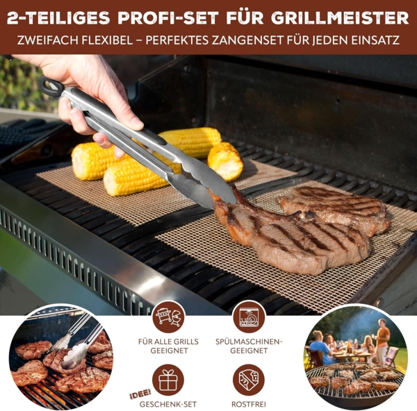 bremermann Grillzange Grillzangen 2er-Set, ca. 44,5 (XL) und 35,5 (M) cm Länge, Edelstahl Bild 2