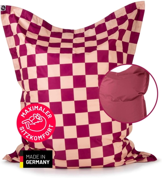 Lumaland Sitzsack XXL Karo für Erwachsene & Kinder | Bean Bag mit Karomuster – Outdoor & Indoor | 380 L Riesen Sitzsack mit Füllung, EPS-Perlen | wasserfest, abwischbar 140x180 cm