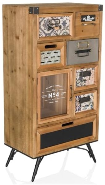 hjh LIVING Sideboard CONTINENTO S Kommode H/B/T: 104.0 x 53.0 x 32.0 cm, Kommode im Industrial-Stil, Vintage Schubladenschrank mit Motiven