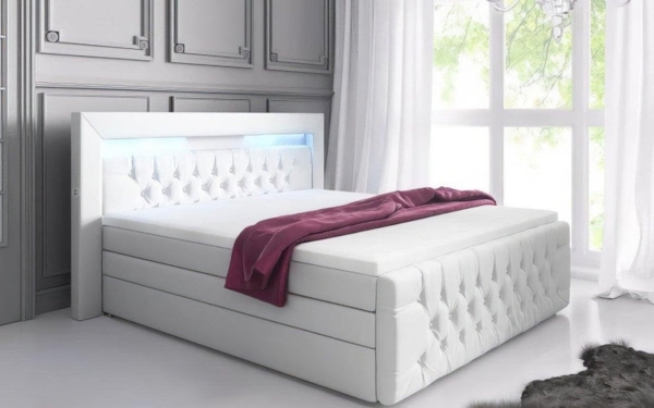 Boxspringbett Sonno mit RGB, USB und Stauraum 120x200 Weiß H2 (bis 70kg) Bild 2