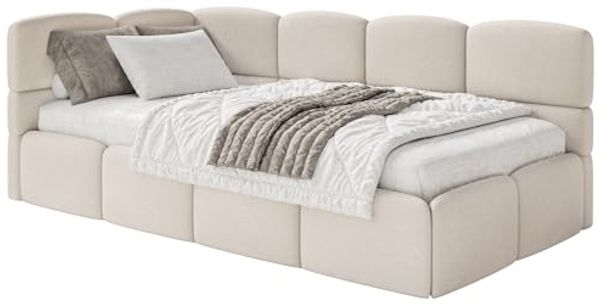 Selsey 'Cloudy' Jugendbett 120 cm, Bettkasten, Chenille, Kopfteil links, Creme