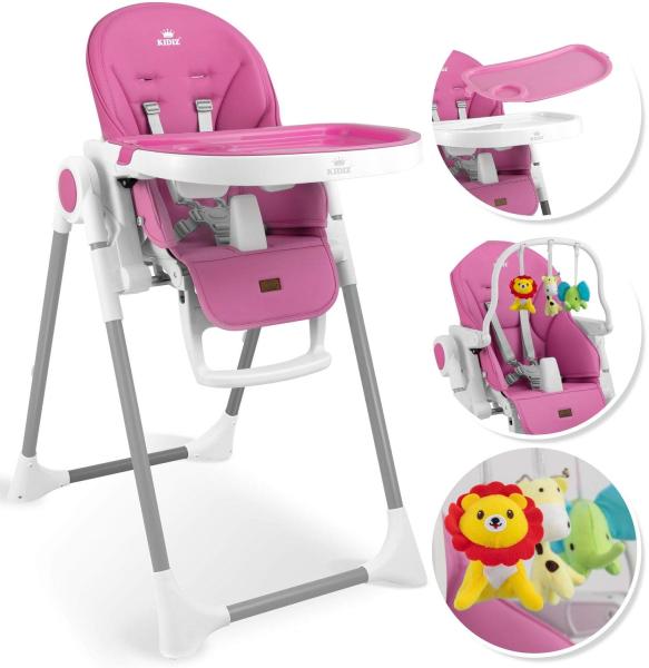 KIDIZ® 3in1 Hochstuhl Kinderhochstuhl inkl. Spielbügel , Babyliege , Kombihochstuhl Babyhochsitz ,7 höhenverstellbar Verstellbare Rückenlehne , mitwachsend ab 0 Monate bis 6 Jahre Babystuhl Rosa