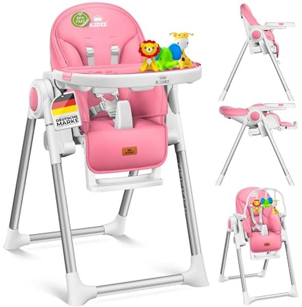 KIDIZ® 3in1 Hochstuhl Kinderhochstuhl inkl. Spielbügel , Babyliege , Kombihochstuhl Babyhochsitz ,7 höhenverstellbar Verstellbare Rückenlehne , mitwachsend ab 0 Monate bis 6 Jahre Babystuhl Rosa