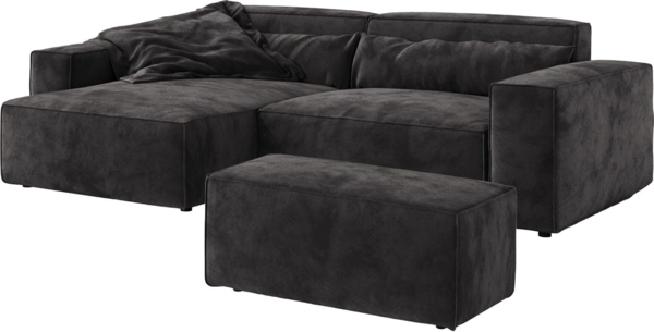 Ecksofa Sirpio 230x150 cm Mikrofaser Schwarz Recamiere variabel mit Hocker