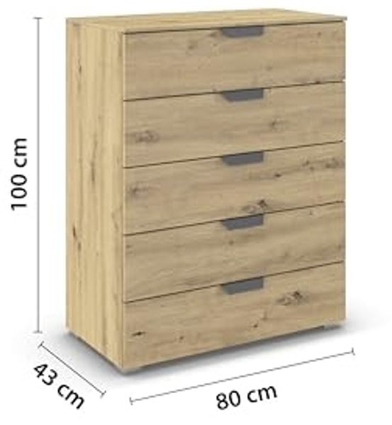 rauch Aditio Box, Kommode, 5 Schubladen, mit Softclose-Funktion, Farbe Eiche Artisan, BxHxT 80x100x43cm Bild 3