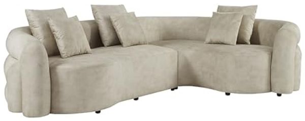 riess-ambiente Wohnlandschaft VOGUE 290cm beige - Samt, XXL-Sofa, gerundet, inkl. Kissen, L Form, Einzelartikel 1 Teile, Luxus Big Sofa - ideal für Wohn- und Schlafzimmer oder als Eckcouch