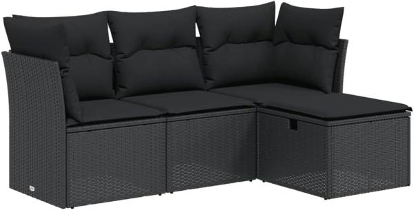 vidaXL 4-tlg. Garten-Sofagarnitur mit Kissen Schwarz Poly Rattan 3263111