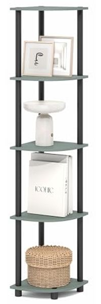 Furinno Turn-N-Tube Eckregal, 5-stufiges Eck-Bücherregal, offene Ablageregale, für Organisation und Aufbewahrung, Wohnzimmer, Homeoffice, Garage, Schlafzimmer, Salbeigrün